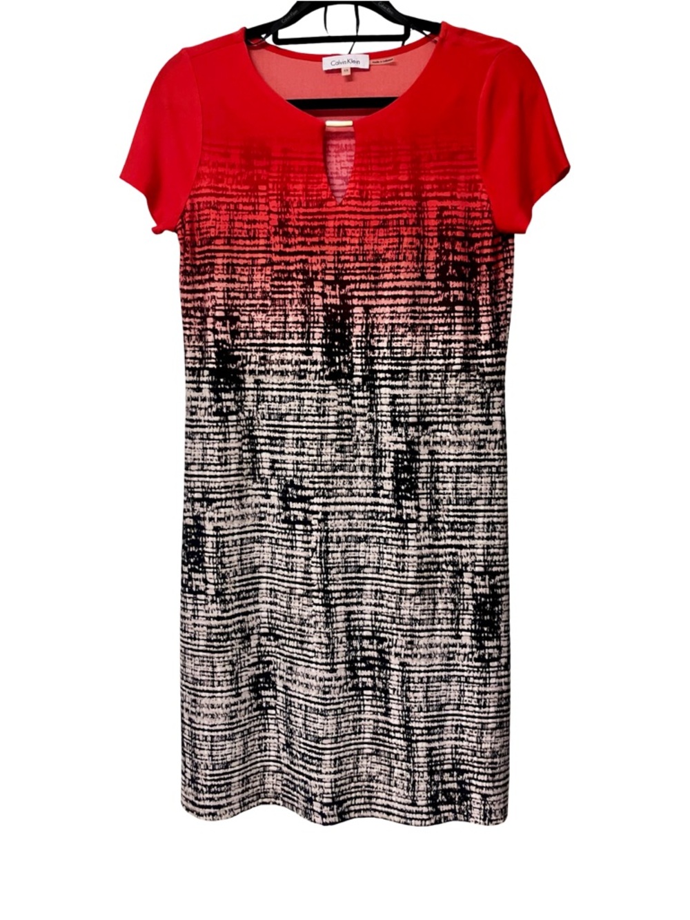 Calvin Klein Red & Black Abstract Ombré Shift Dress Size XS